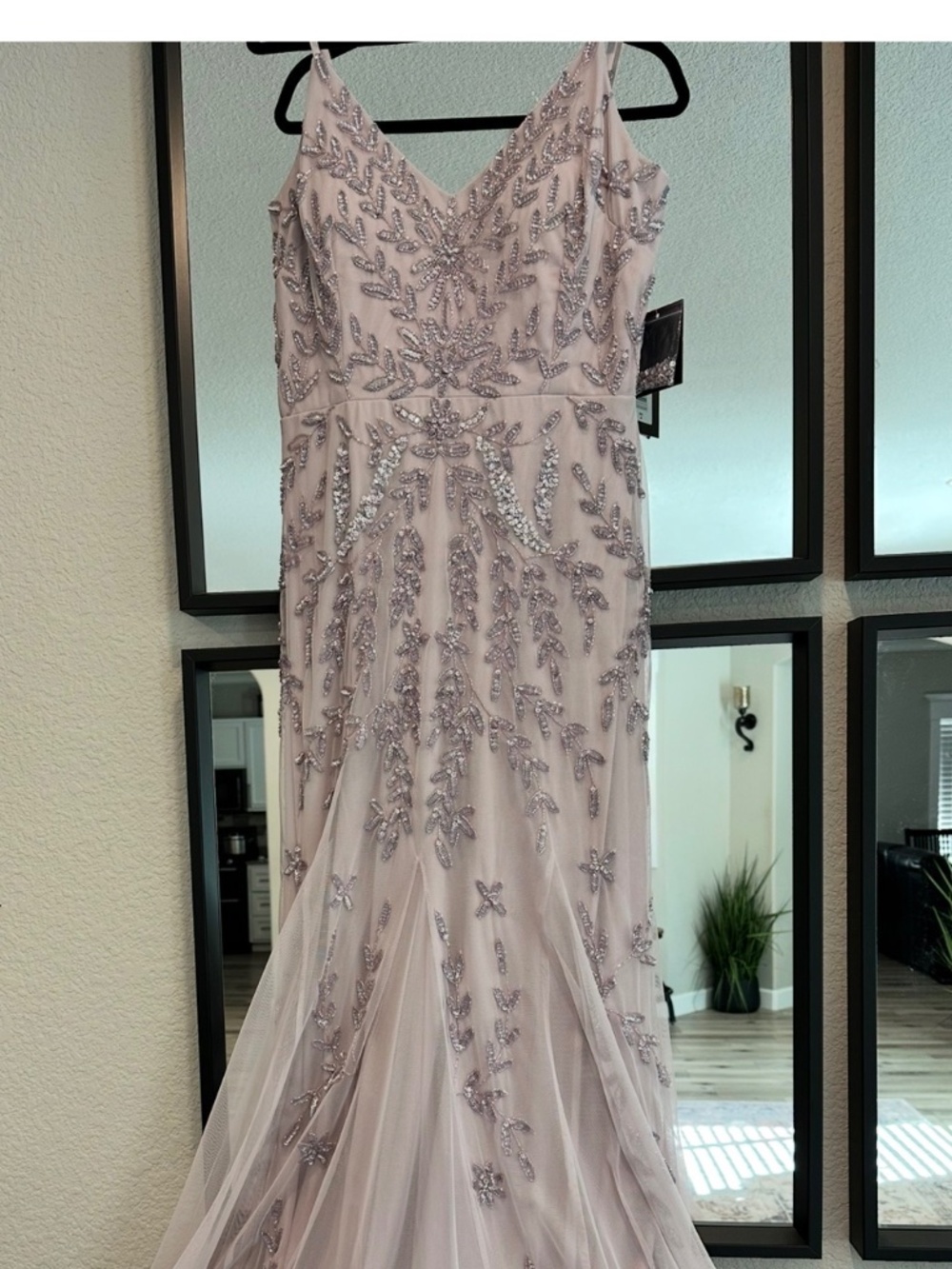 Marina V-Neck Lavender Beaded Mesh Sequin Formal Gown Dress Size XL